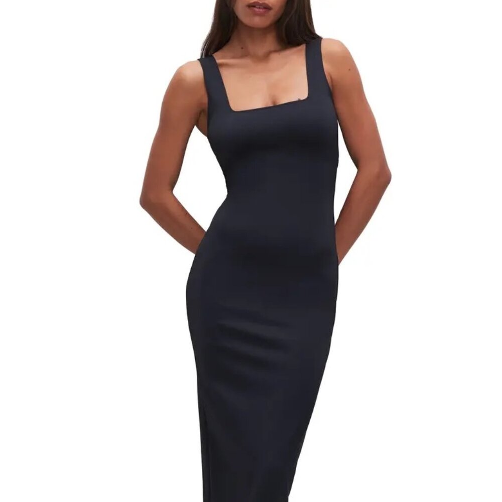 NWT GOOD AMERICAN Black Scuba Square-Neck Maxi Dress - Size L